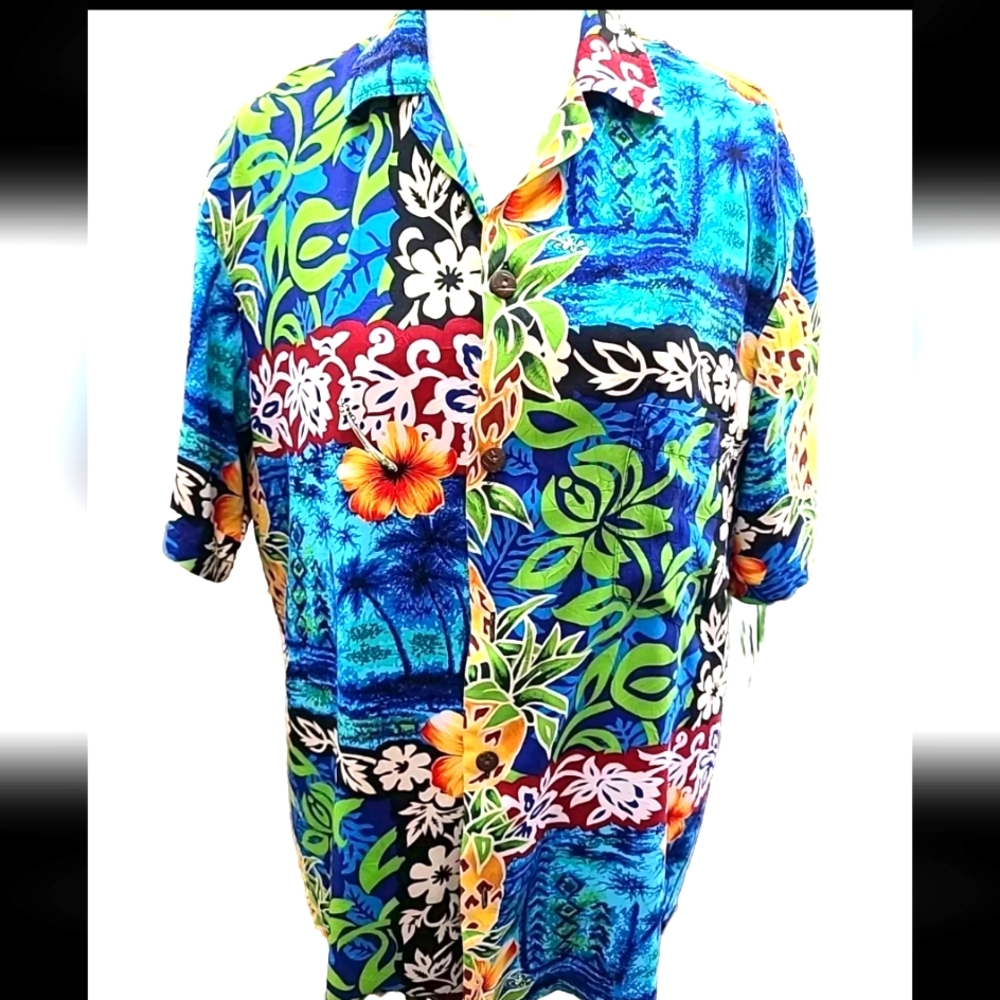 Bishop St apparel Men's Hawaiian Style Shirt Size S 100%Rayon Made in Hawaii